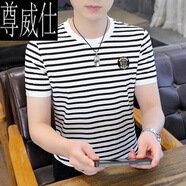 尊威仕（ZUNWEISHI）短袖男新款男士圓領體恤衫夏季冰絲條紋時尚高端t恤薄款潮T 白色 23316 XL 180