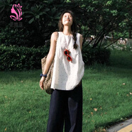 芭雅蓮波點(diǎn)無(wú)袖T恤女夏設計感小眾減齡百搭上衣外穿大版寬松背心娃娃衫 奶杏色 M