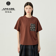 阿瑪施（AMASS）女裝休閑造型質(zhì)感胸前口袋亮片釘珠設(shè)計(jì)圓領(lǐng)短袖T恤女530088 摩卡棕 S (2碼)