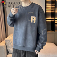 啄木鳥奧利絨衛(wèi)衣男冬季上衣服加絨厚款保暖圓領(lǐng)百搭長袖t恤男裝打底衫 3077深灰色 4XL (175-195斤)