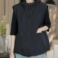 嘉好佳依兩面穿設計款連帽馬甲2025春夏新款時(shí)尚休閑寬松百搭無(wú)袖連帽馬甲 黑色 L 【120-140斤】