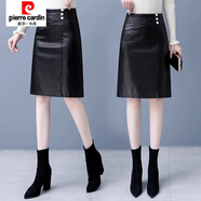 皮爾卡丹（pierre cardin）皮裙半身裙女海寧真皮新款春秋冬修身a字裙高腰綿羊皮短裙子 712#黑色 XL