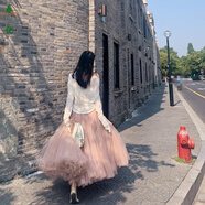 芭瑾圖重工超大擺網(wǎng)紗半身裙仙女裙法式小香風(fēng)顯瘦中長款蓬蓬公主裙傘裙 粉色 超大擺半身紗裙(版) S