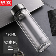 PDQ德國進(jìn)口品質(zhì)高端保爾高硼硅玻璃杯雙層加厚耐高溫防燙隔熱水杯子 鋼本色420ml（不顯溫）