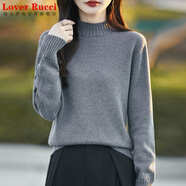 LOVER RUCCI純棉線(xiàn)半高領(lǐng)加厚針織衫女2025冬季寬松慵懶風(fēng)開(kāi)叉毛衣純色打底衫 霧灰色 130-145 XL