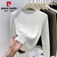皮爾卡丹（pierre cardin）春秋2025新款圓領(lǐng)坑條針織衫女修身套頭超短款毛衣小個(gè)子顯瘦打底 2024白色 款2025 M 建議90斤-100斤