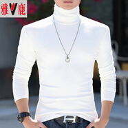 雅鹿純棉高領(lǐng)打底衫男士秋冬青年外穿修身百搭長(zhǎng)袖T恤加厚純色上衣潮 白色 M 100斤左右穿