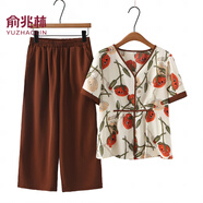 俞兆林（YUZHAOLIN）母親節(jié)媽媽夏裝2025套裝中年女裝中老年女裝春夏尚大碼女裝休閑短 酒紅色【上衣+褲子】 XL 建議100斤以下