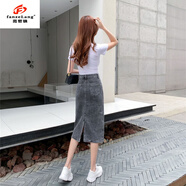 范哲狼牛仔半身裙女a(chǎn)字裙2025春夏韓版高腰顯瘦修身中長(cháng)款開(kāi)叉牛仔裙子 煙灰色【后開(kāi)叉】 M