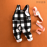 伊頓德魯寶寶加絨背帶褲兒童嬰兒開(kāi)襠褲長(cháng)褲子春秋保暖褲外穿連身衣吊帶褲 黑白大格 90碼(建議12-18個(gè)月左右)