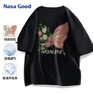 NASA GOOD聯(lián)名短袖t恤男潮牌衣服2025夏季花開蝴蝶印花圓領(lǐng)體恤半袖 黑S
