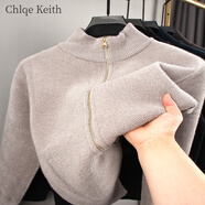 ChlqeKeith雪尼爾加絨加厚毛衣外套男士秋冬季貂絨開(kāi)衫外穿拉鏈半高領(lǐng)保暖潮 米駝色 3XL 建議體重(165-180斤)