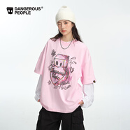 Dangerous people薛之謙dsp趣味手繪涂鴉休閑情侶百搭圓領(lǐng)短袖T恤 粉色 XL