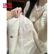 UKMR大碼胖mm2025秋季新款蕾絲甜美連衣裙女裝高端精致打底a字長裙子 米白色加絨內(nèi)里 2XL 【建議140-160斤】