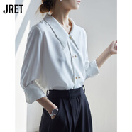 Jret法式職業(yè)通勤緞面白色襯衫女早秋季設(shè)計(jì)感小尖領(lǐng)金扣高級(jí)垂感上衣 白色 S 95斤以下