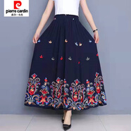 皮爾卡丹（pierre cardin）刺繡民族風(fēng)半身裙中長(cháng)款繡花廣場(chǎng)舞大擺裙大碼長(cháng)裙子半身裙子 藍色80cm 身高150/157cm 1.8/1.9尺 S
