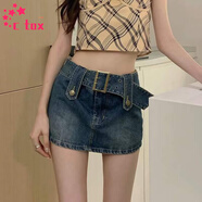 CTOX歐美辣妹牛仔半身裙褲女裝夏季2025年新款短裙防走光a字包臀裙子 復(fù)古藍(lán)#腰帶款短裙 【帶內(nèi)襯】 M 95-105斤