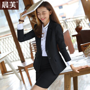 晨芙小西裝外套女兩?？勐殬I(yè)西服套裝商務(wù)面試正裝氣質(zhì)銀行工裝工作服 (常規)黑色西裝單件 XL 建議110-120斤