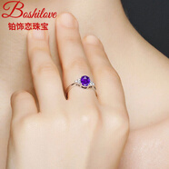 DL 1998胖東來(lái)同款綠寶石戒指925銀祖母l綠藍水晶紅寶l石紅瑪瑙可調節女 鋯石紫色戒