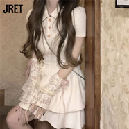Jretpolo領(lǐng)系帶短款上衣短裙超仙少女芭蕾風甜辣妹蝴蝶結(jié)連衣裙女 裙子+上衣+袖套 超仙純欲 M