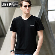 JEEP SPIRIT吉普夏季新款盾男士大碼寬松短袖恤男純棉領半袖體恤上衣打底衫 黑色 XL