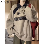 棉致2024美式復古百搭拼色衛衣女士春秋季新款寬松POLO領(lǐng)慵懶風(fēng)衣服 灰色【5202常規高品質(zhì)35.5】 XL 115-130斤