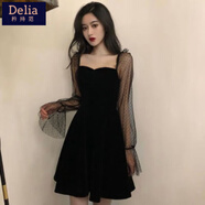 矜持范2025新款女秋季連衣裙女心機蕾絲小禮服裙赫本風修身顯瘦性感小黑 黑色 L 【105斤120斤】