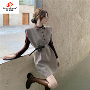 范哲狼（FANZELANG）歐洲站秋款女裝2025年新款感氣質(zhì)女神范格子連衣裙馬甲兩件套 格子馬甲裙+咖啡色打底上衣 S