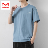 貓人（MiiOW）純棉短袖t恤男士衣服寬松夏季ins半袖體恤男裝2025新款潮流體桖 霧霾藍 2XL