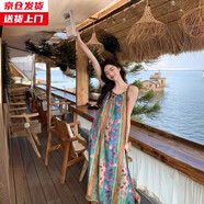 槿城海邊度假碎花吊帶連衣裙2025新款法式復(fù)古波西米亞民族風(fēng)絕美長裙 花色 L