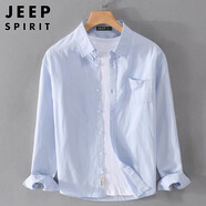 JEEP SPIRIT吉普日系長(zhǎng)袖襯衫男士春季寬松休閑純棉襯衣外套男 天藍(lán)色 3XL