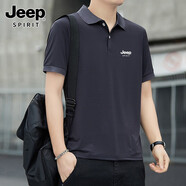 吉普（JEEP）短袖t恤男夏季商務休閑新款冰絲polo打底衫大碼翻領透氣體恤上衣 767黑灰色【速干冰絲透氣】 2XL 135-150斤