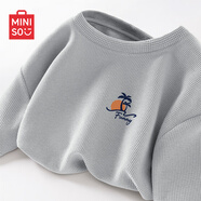 名創(chuàng)優(yōu)品（MINISO）220G重磅華夫格短袖男肌理感高端ins潮流圓領(lǐng)半袖男士寬松百搭T恤 淺灰(悠閑假日胸標(biāo)) XL 180 (不起球不掉色)