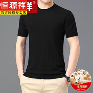 恒源祥羊毛絨衫半袖男士圓領(lǐng)秋冬短袖套頭羊毛T恤中青年毛衣織針打底衫 177黑色 XL 175130-150斤