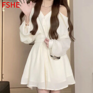 FSHE白月光初戀連衣裙2025新款春夏溫柔風(fēng)掛脖露肩收腰顯瘦短款仙女 杏色連衣裙[優(yōu)質(zhì)面料] S 85-95斤