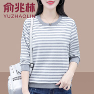 俞兆林條紋棉衛(wèi)衣女春秋2024新款中年裝秋季長(zhǎng)袖短款圓領(lǐng)上衣 灰色 M 【建議80-95斤】