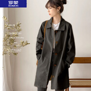 羅蒙（ROMON）風(fēng)衣女2025春秋新款風(fēng)衣女中長(zhǎng)款簡(jiǎn)約上衣女韓版寬松純色百搭外套 黑色 L 105-115斤