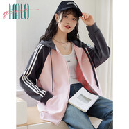 Halo Queen衛衣外套女連帽條紋短外套休閑寬松運動(dòng)風(fēng)開(kāi)衫上衣新品H143W1009