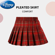 迪士尼（Disney）女童半身裙春秋毛呢紅色格子百褶裙褲兒童JK百搭中大童小女孩短裙 紅格毛呢百褶裙裙褲防走光 100 cm