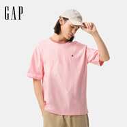 GAP男女裝2025春季新款純棉小熊刺繡撞色圓領(lǐng)短袖T恤上衣724970 淡粉色 XS (165/84A) 亞洲尺碼