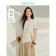 茵曼（INMAN）簡約扭結(jié)不規(guī)則T恤夏季女裝設(shè)計感盤扣圓領(lǐng)短袖上衣 淺杏色 M