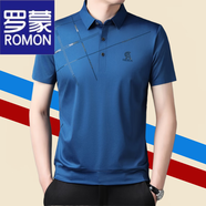 羅蒙（ROMON）t恤男短袖中年爸爸裝高端免燙休閑半袖男寬松品牌體恤衫男上衣服 機械藍 S 165/80A