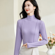 米思陽(yáng)（missshine）2024春季新款時(shí)尚簡(jiǎn)約針織衫薄款半高領(lǐng)純色長(zhǎng)袖打底衫2918 紫色 L