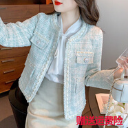 黛維亞（DEVEIA）短外套新品春季2023新款小香風(fēng)粗花呢小個子韓版百搭短款上衣女 淺藍(lán)色 S （85-95斤）