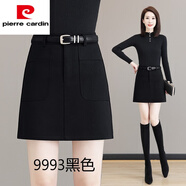 皮爾卡丹（pierre cardin）腰帶毛呢半身裙女春秋冬季2025新款a字短裙顯瘦高腰包臀一步裙子2 黑色 贈(zèng)腰帶 M 建議88-102斤