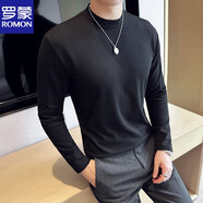 羅蒙（ROMON）純棉半高領(lǐng)短袖男士打底衫彈力T恤小高領(lǐng)半袖百搭上衣中領(lǐng)彈力潮 276黑色圓衣領(lǐng)長(cháng).款袖 4XL (180-195斤)