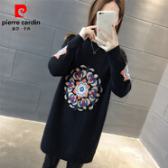 皮爾卡丹（pierre cardin）洋氣針織裙韓版女士中長(cháng)款打底衫加絨加厚秋冬毛衣女2026秋冬新款 黑色 L 110-120斤