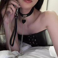 愛(ài)心項(xiàng)圈女頸帶鏈子choker鈴鐺牽引繩黑色頸圈頸環(huán)項(xiàng)鏈脖圈高級(jí)感 愛(ài)心項(xiàng)圈+牽引繩