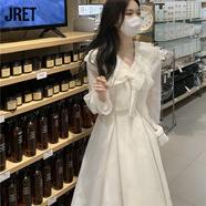 Jret2025夏季新款蝴蝶結連衣裙女裝法式初奶甜美溫柔風(fēng)別致氣質(zhì)長(cháng)裙子 白色 2XL