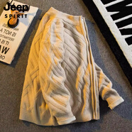 JEEP SPIRIT秋冬季歐美風復古立領針織外套男拉鏈針織衫加厚毛衣開衫外套男士 杏色 M